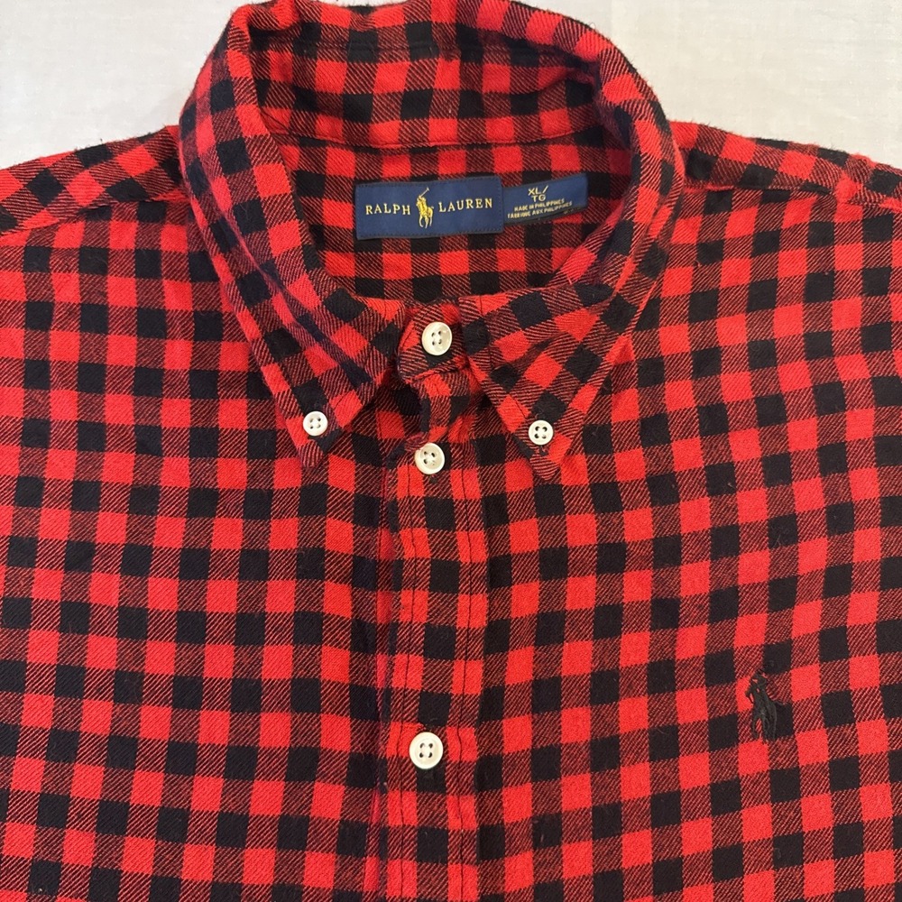 Polo Ralph Lauren Men's Flannel Button Up Shirt Size XL Black/Red Long Sleeve